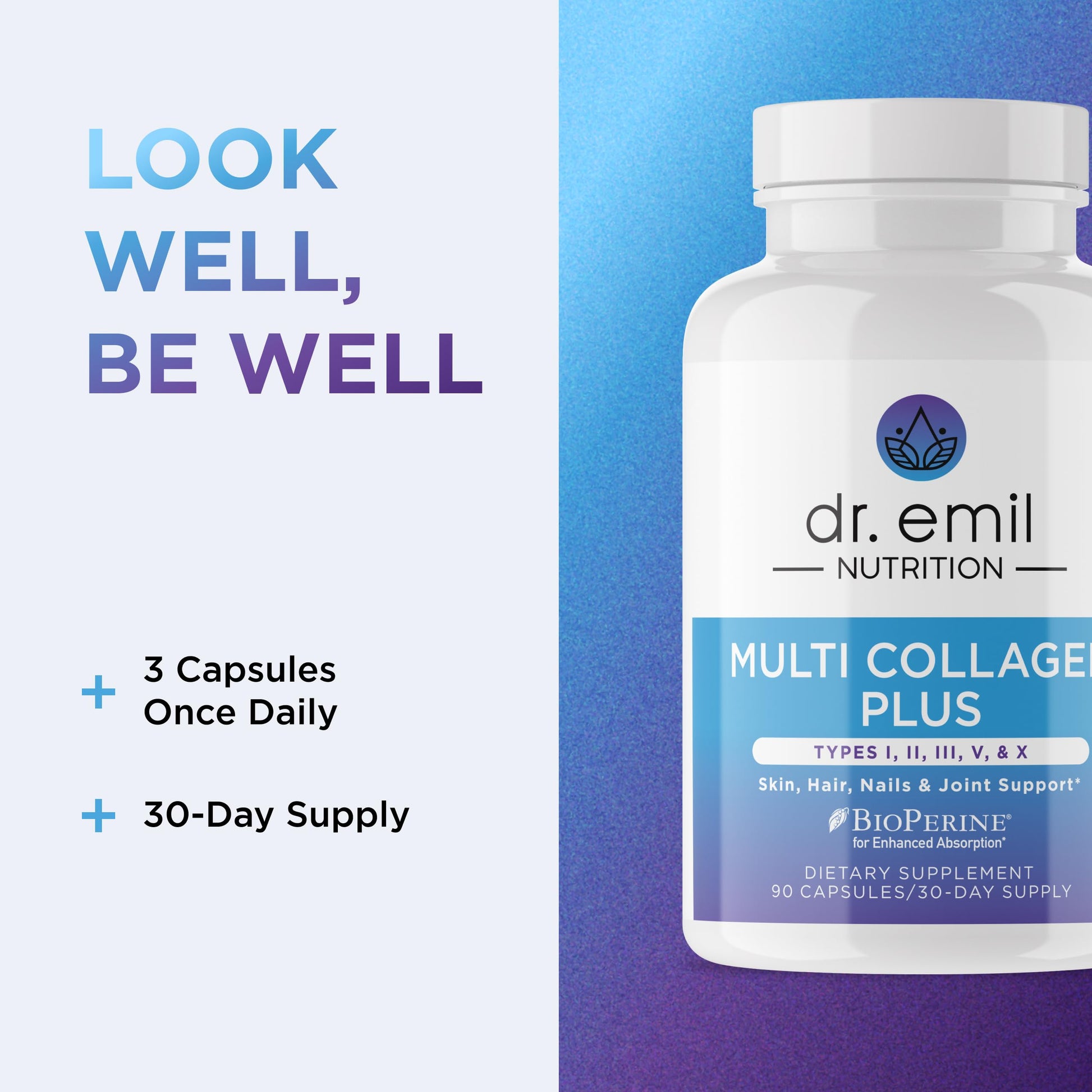 Dr. Emil Nutrition doctor-derived non-GMO gluten-free capsule supplement close-up view.
