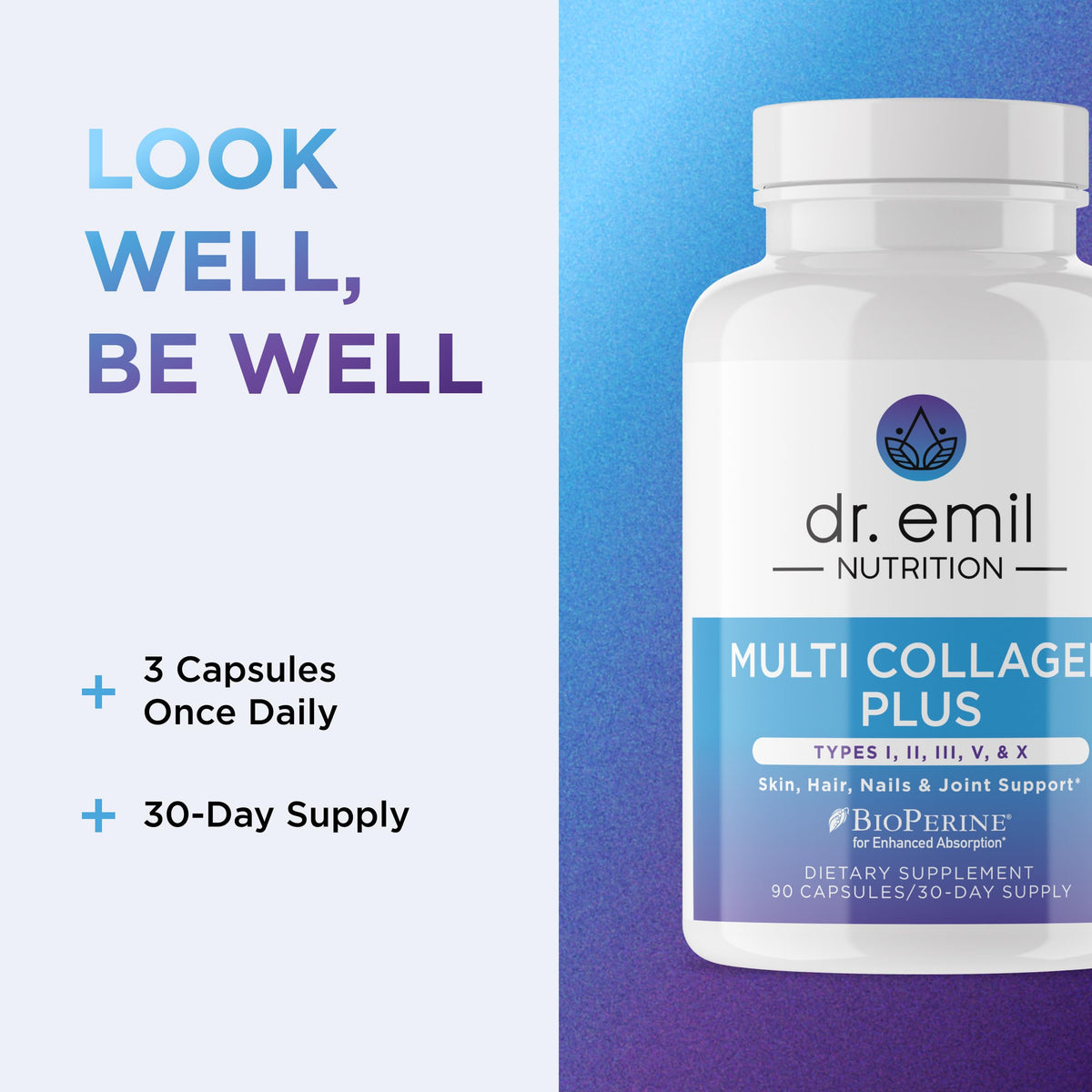 Dr. Emil Nutrition doctor-derived non-GMO gluten-free capsule supplement close-up view.