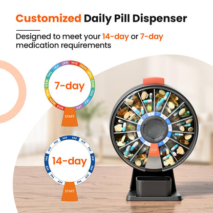 Close up of the weekly pill organizer push button mechanism popping out a tablet