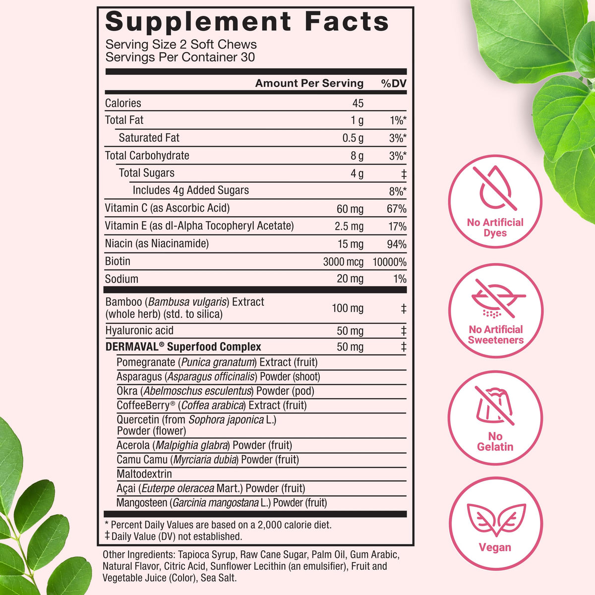 Force Factor biotin and hyaluronic acid soft chews for advanced skin hydration.