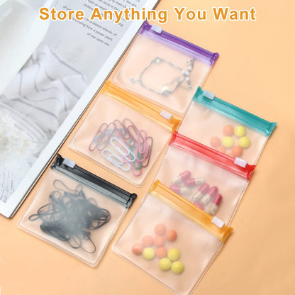 Anglecai thirty five piece reusable pill storage bag set showing individual size dimensions