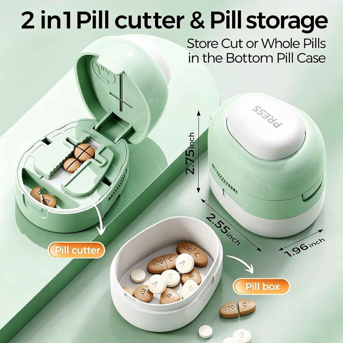 Open medicine splitter showcasing the adjustable alignment slot for tiny pills