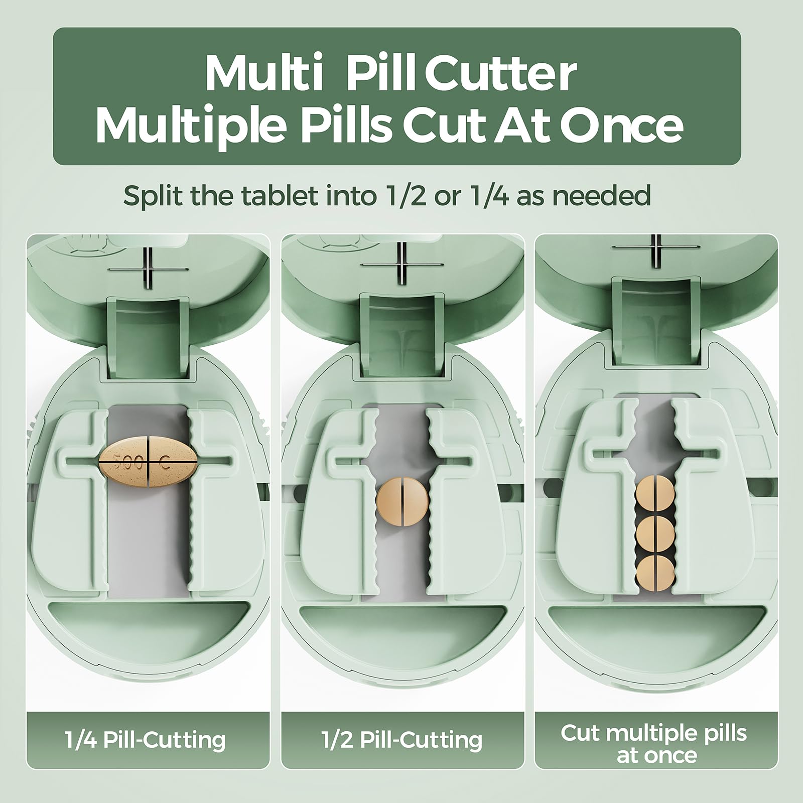 Premium health tablet cutter demonstrating half and quarter cutting precision