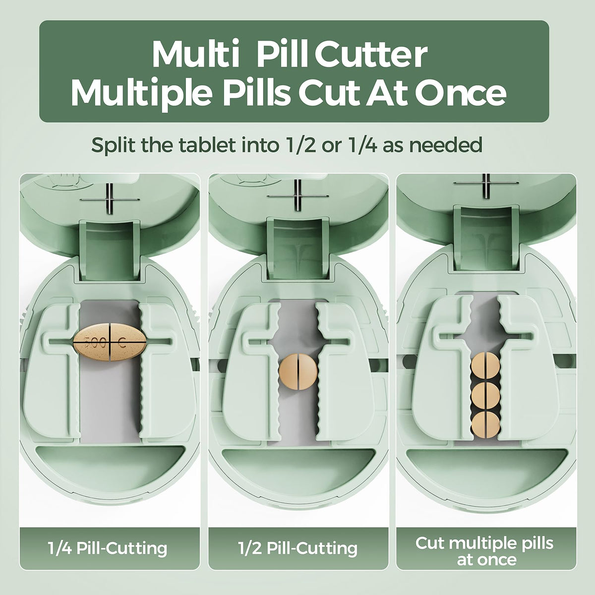 Premium health tablet cutter demonstrating half and quarter cutting precision