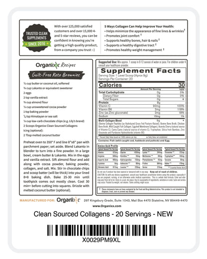 Secure packaging layout of USA imported Organixx collagen peptides powder supplement for premium wellness support.
