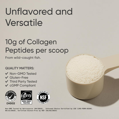 Premium unflavored hydrolyzed fish collagen powder supplement for skin health.