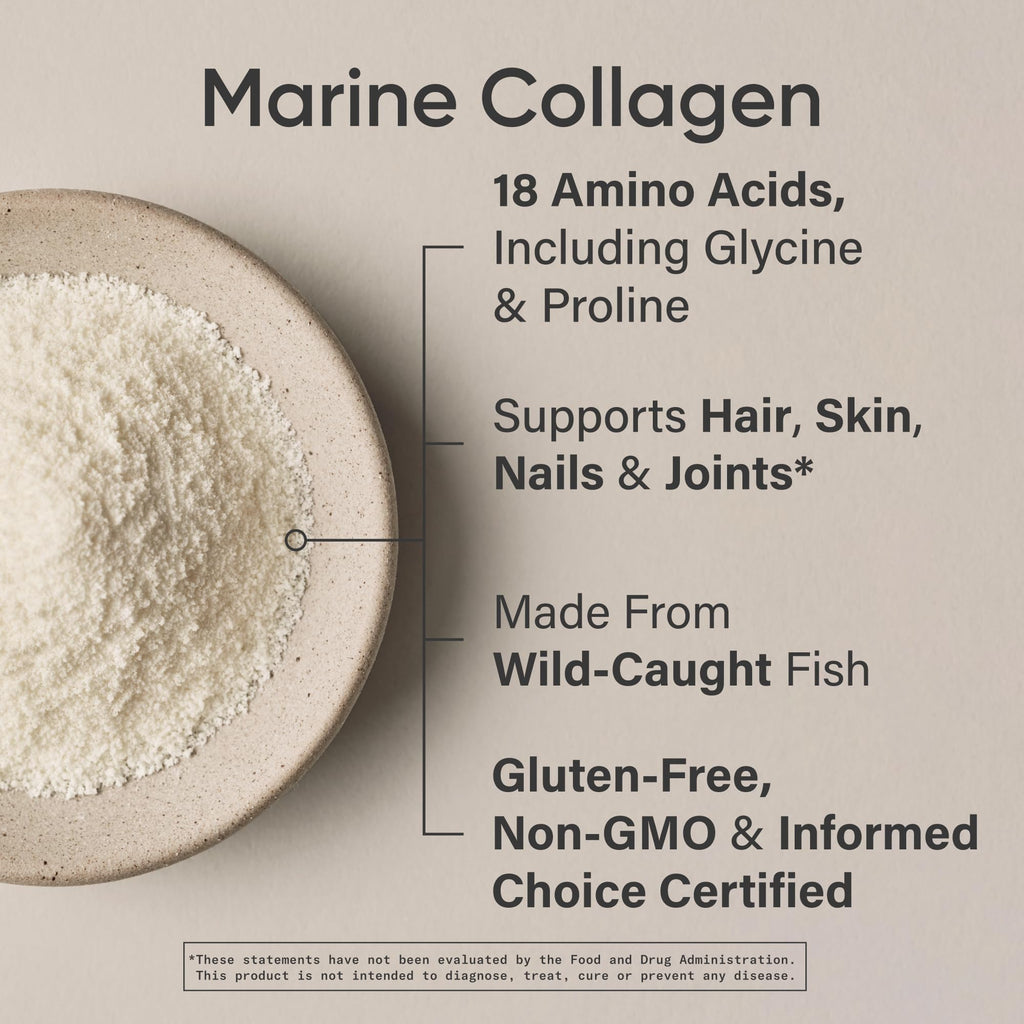 Hydrolyzed type I and III collagen powder scoop for hair and nails.