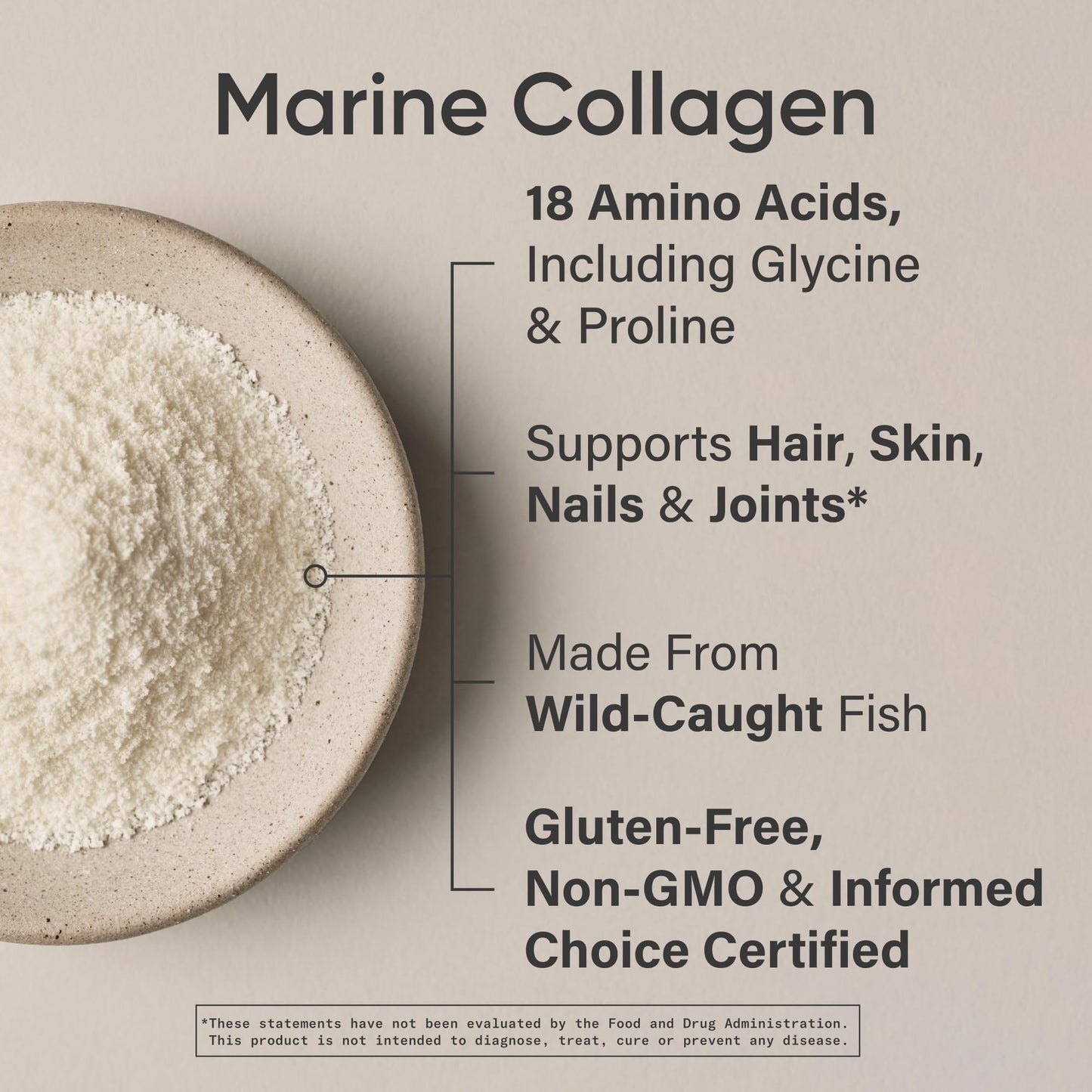 Hydrolyzed type I and III collagen powder scoop for hair and nails.