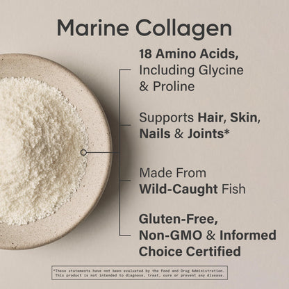 Hydrolyzed type I and III collagen powder scoop for hair and nails.