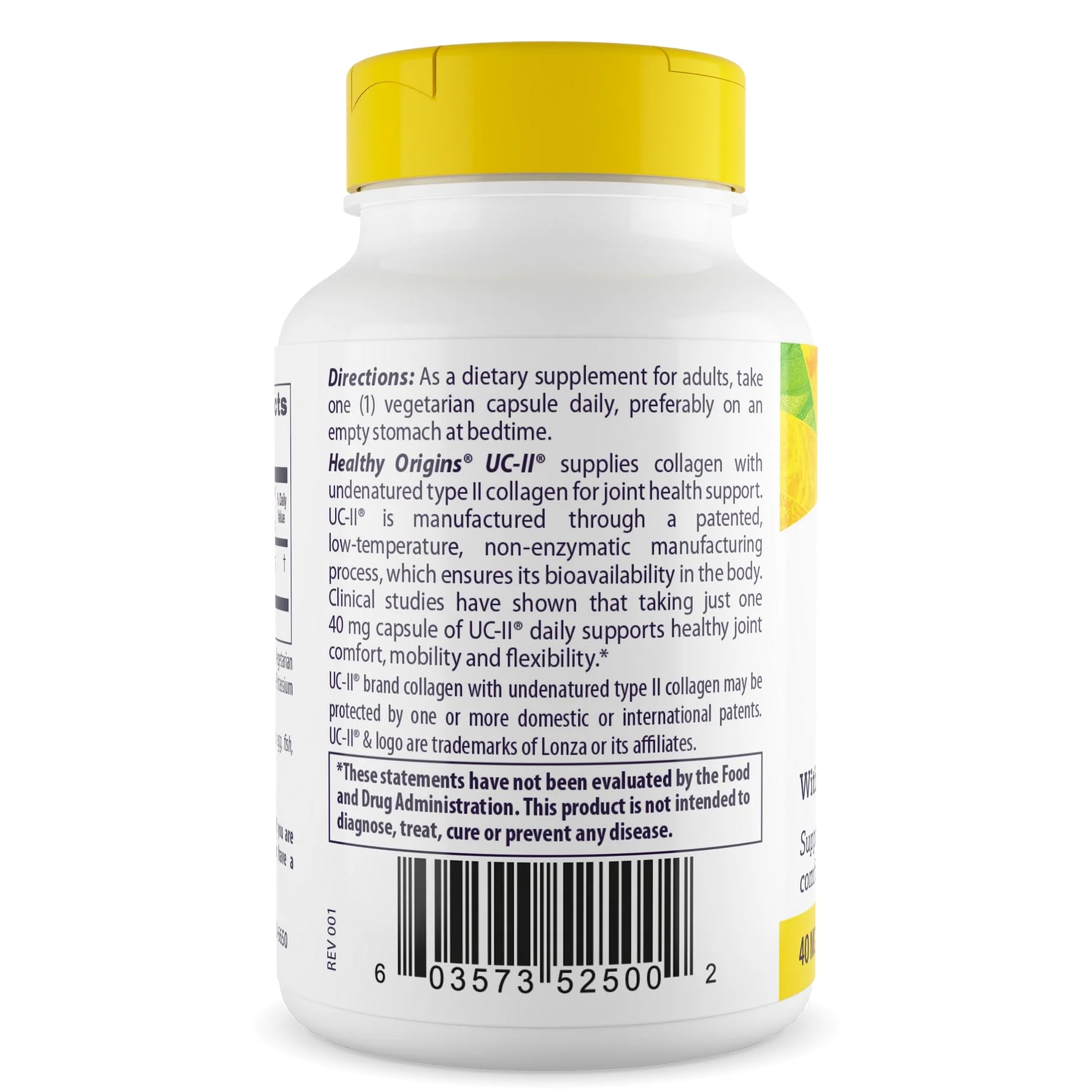 Healthy Origins UC-II joint health supplement label details