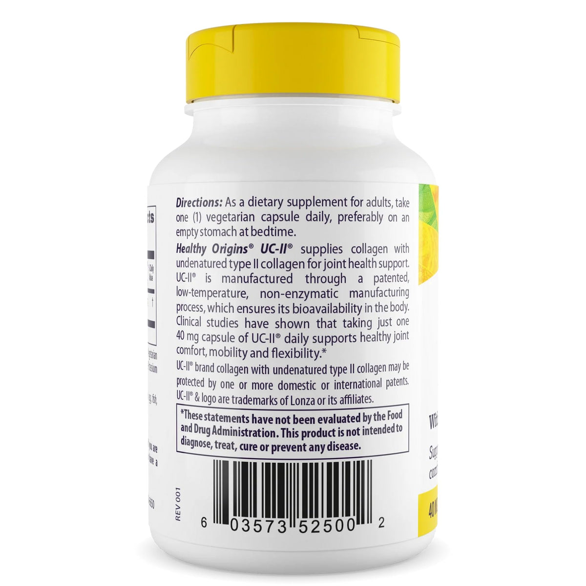 Healthy Origins UC-II joint health supplement label details