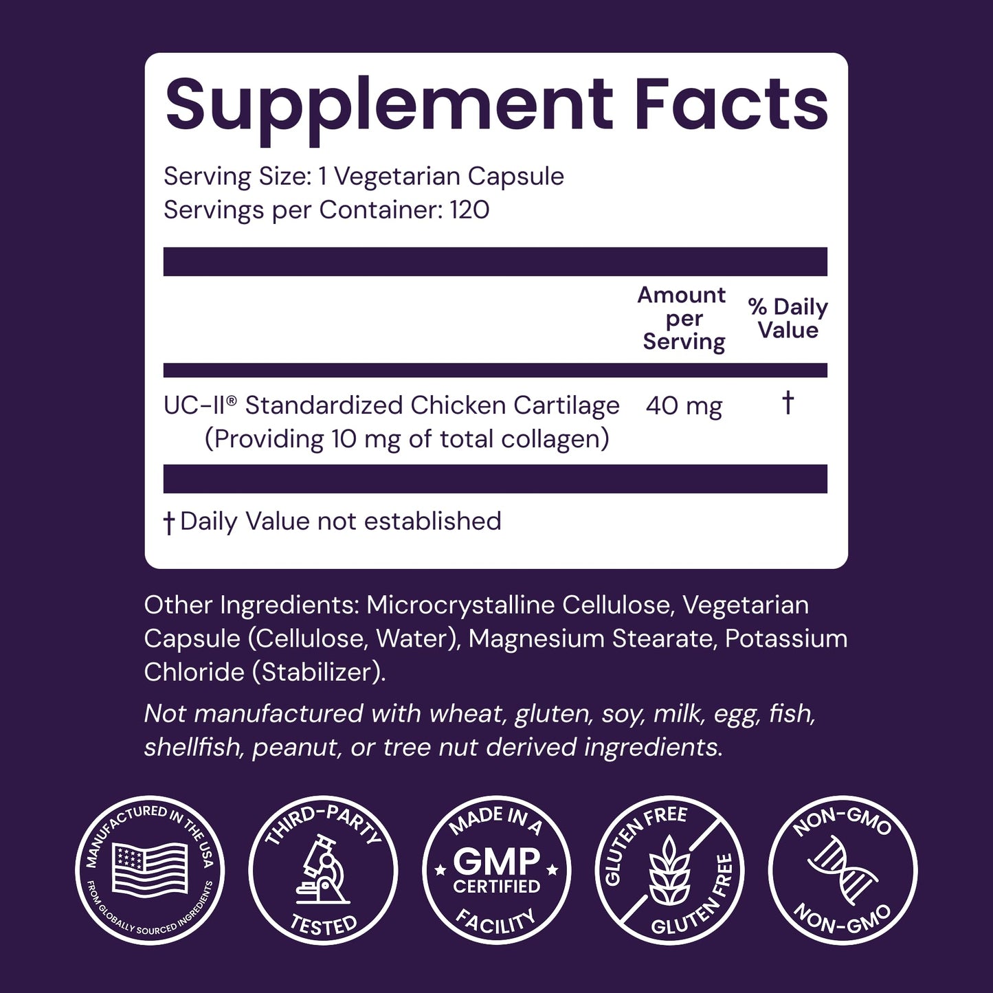 Bottle of Healthy Origins Type II Collagen 120 veggie capsules