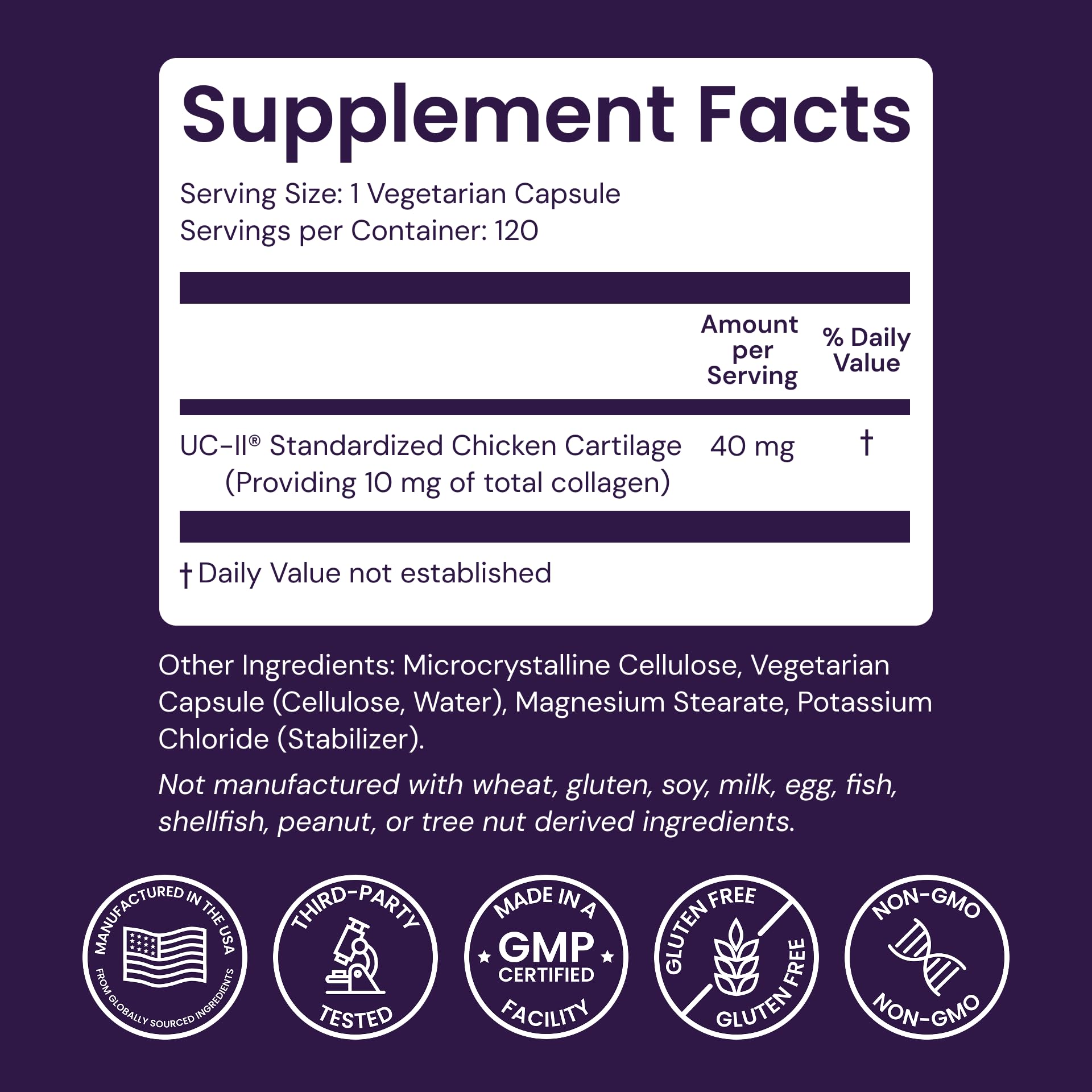 Bottle of Healthy Origins Type II Collagen 120 veggie capsules
