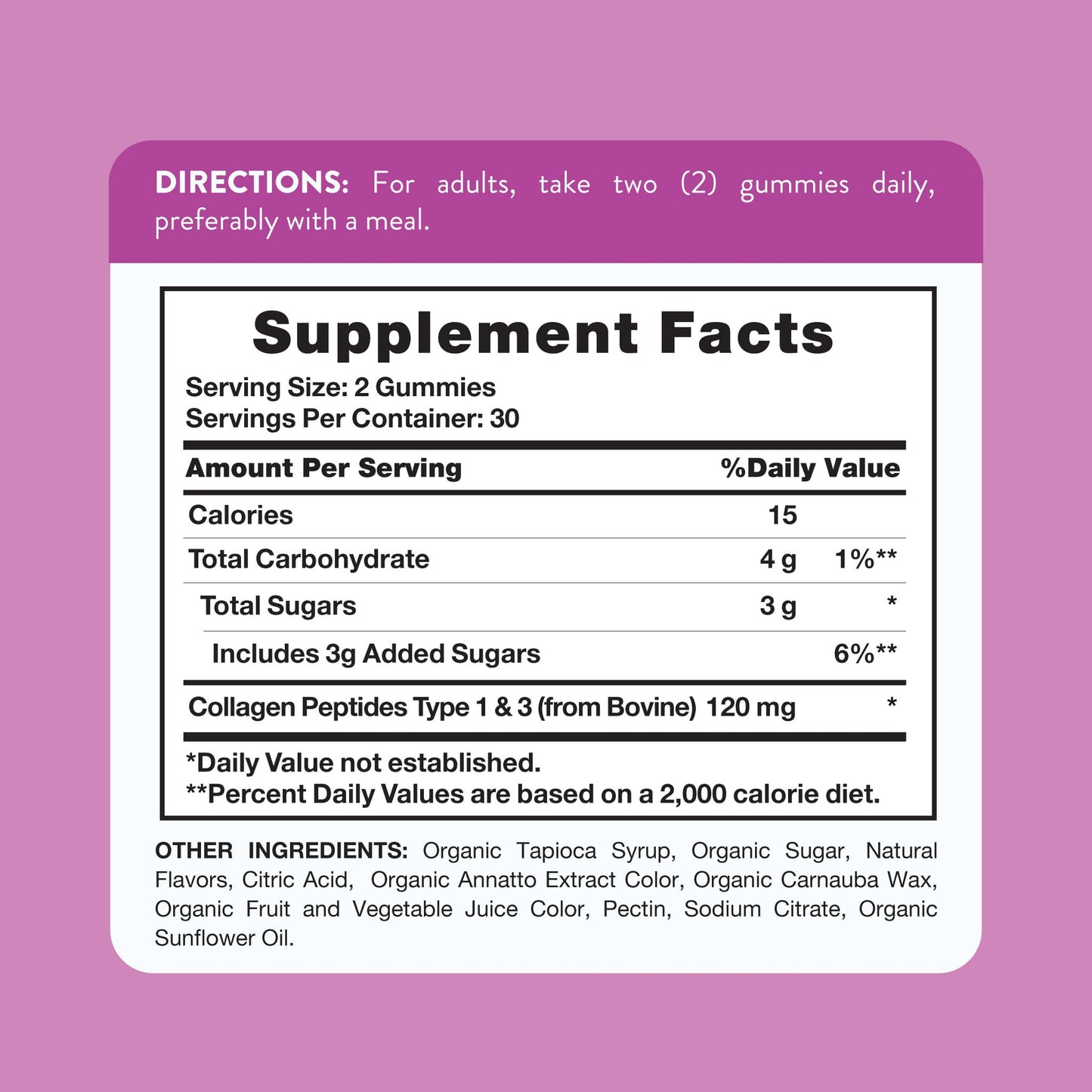 Nature's Truth Beauty Collagen Type 1 and 3 supplement facts label on the back of the bottle.