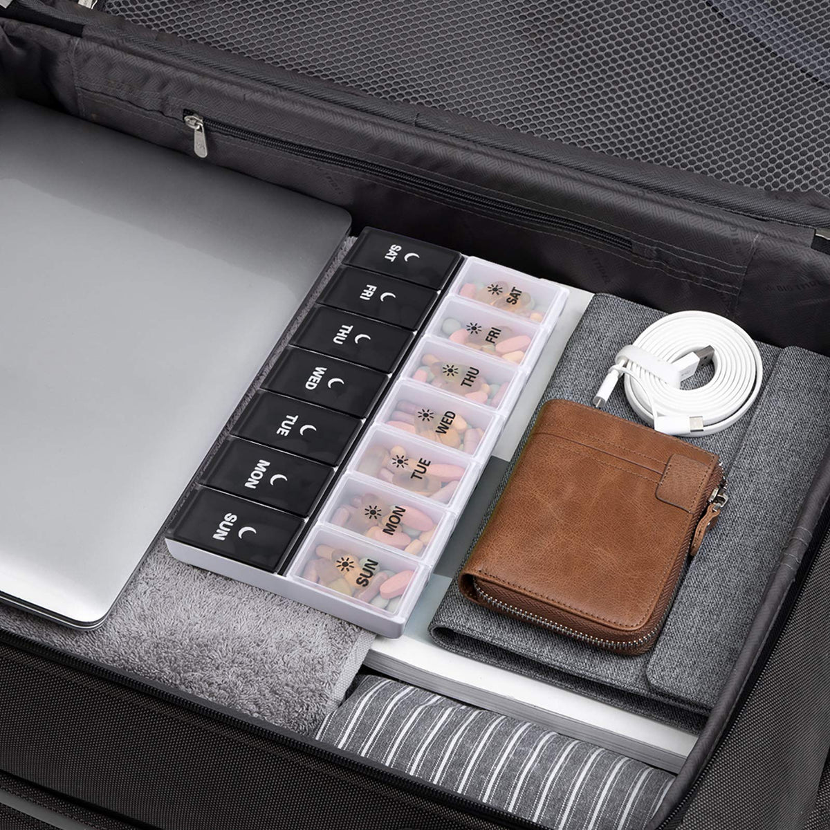 DANYING large morning evening tablet holder showing individual day and night sections open