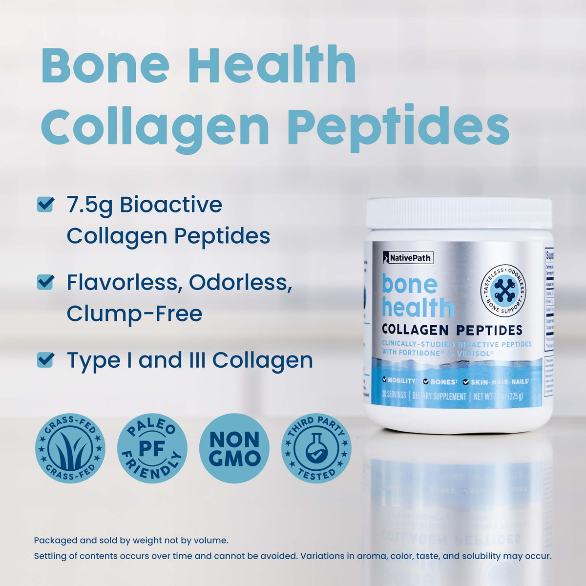 Grass fed bovine Type 1 and 3 collagen peptides by NativePath for joint health