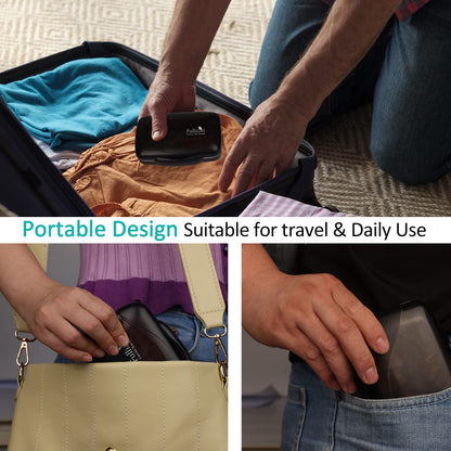 Compact multi compartment pill dispenser packed neatly inside a travel luggage bag