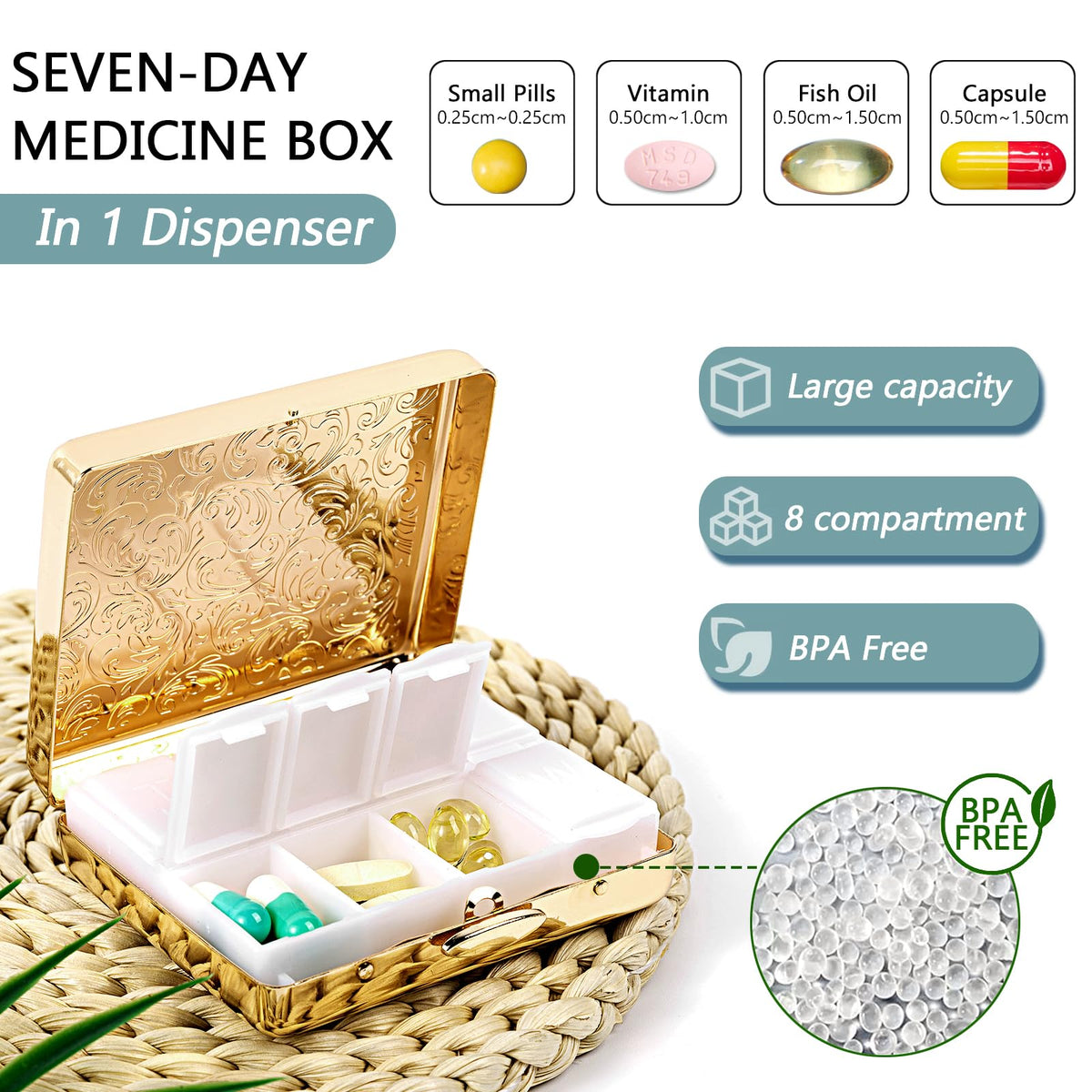 EYIWEITING portable medicine case held in hand demonstrating its compact pocket-friendly dimensions