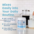 Scoop of NativePath unflavored collagen powder dissolving into a morning hot beverage