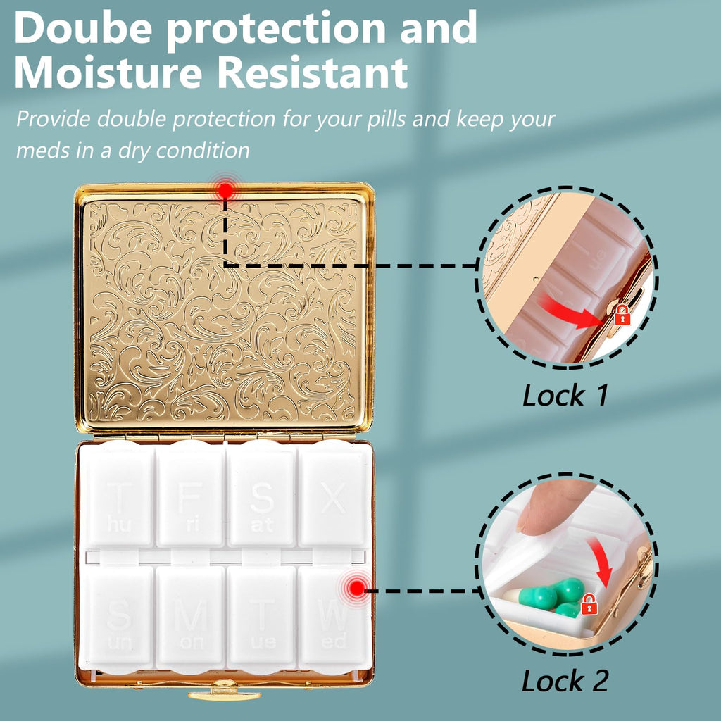 EYIWEITING premium metal pill box displaying the durable wear-resistant pink exterior finish