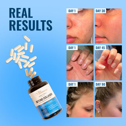 Live Conscious multi collagen capsules bottle side view highlighting the five collagen types list.