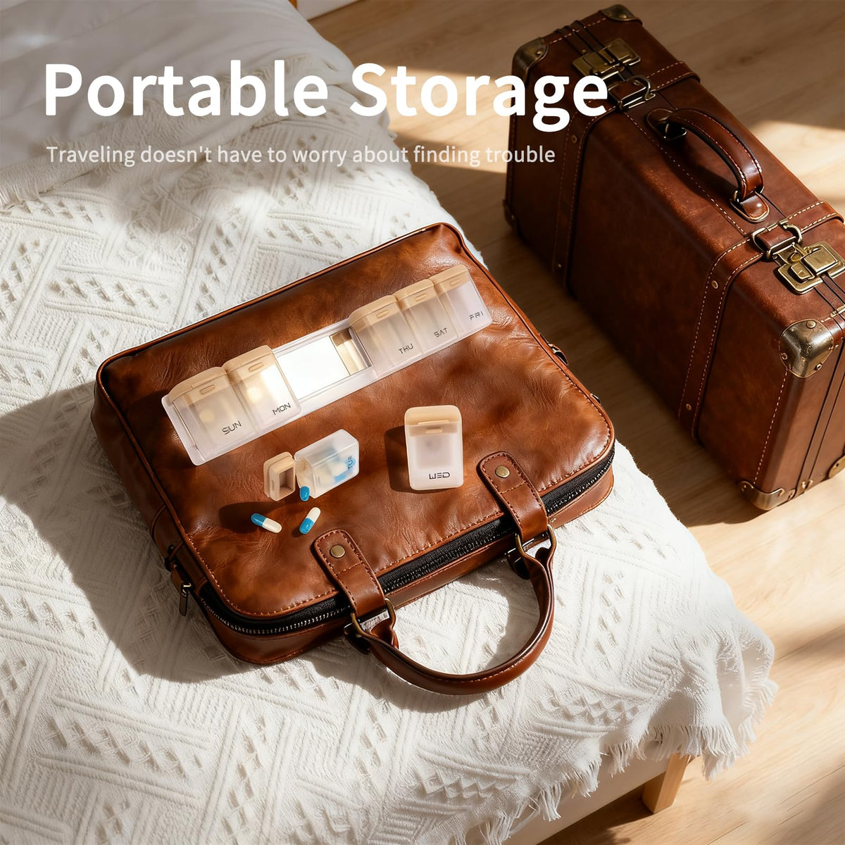 Wxyjxqy portable pill storage case displaying the leak proof magnetic closure closure
