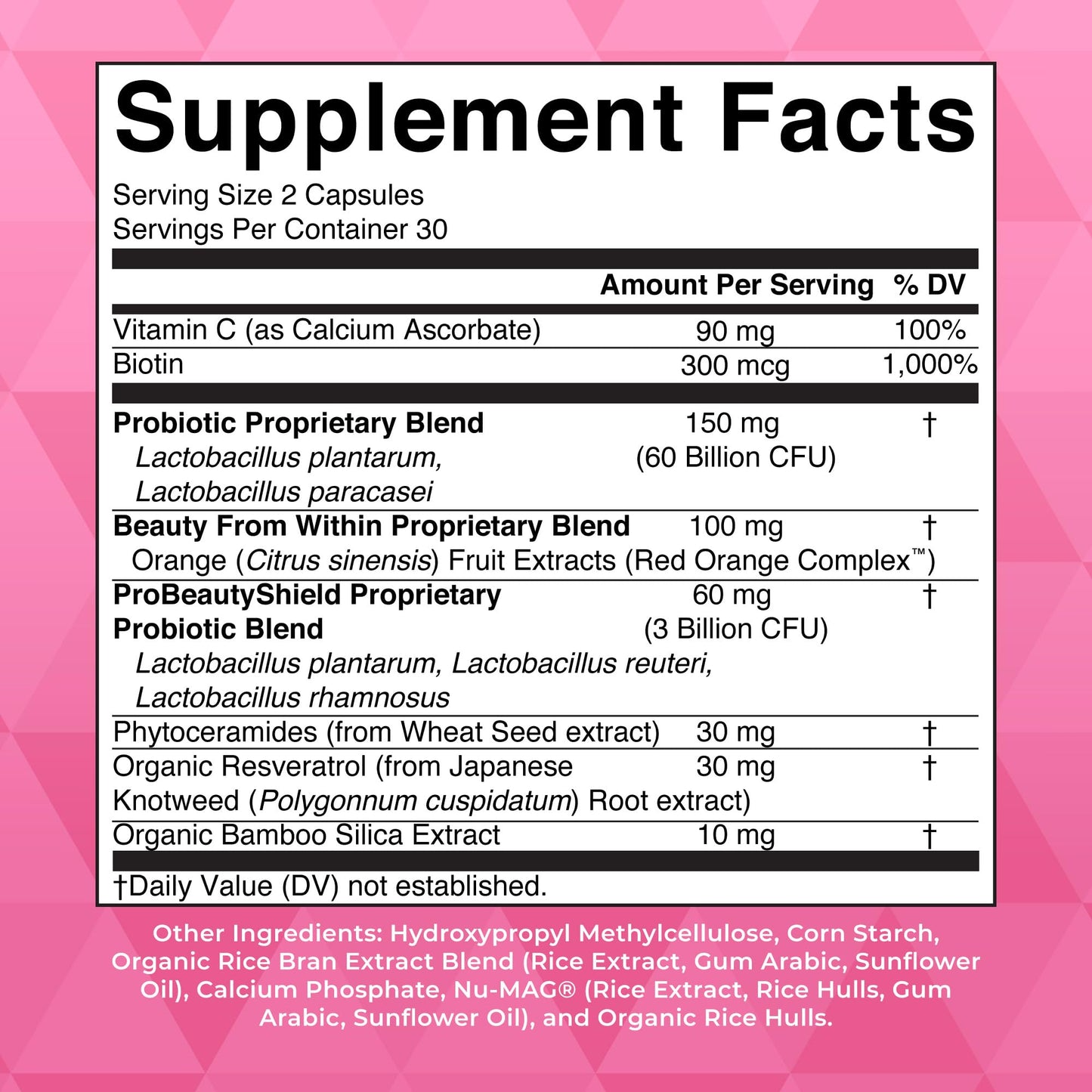 MaryRuth Organics Probiotic Beauty supplemental facts and ingredients panel