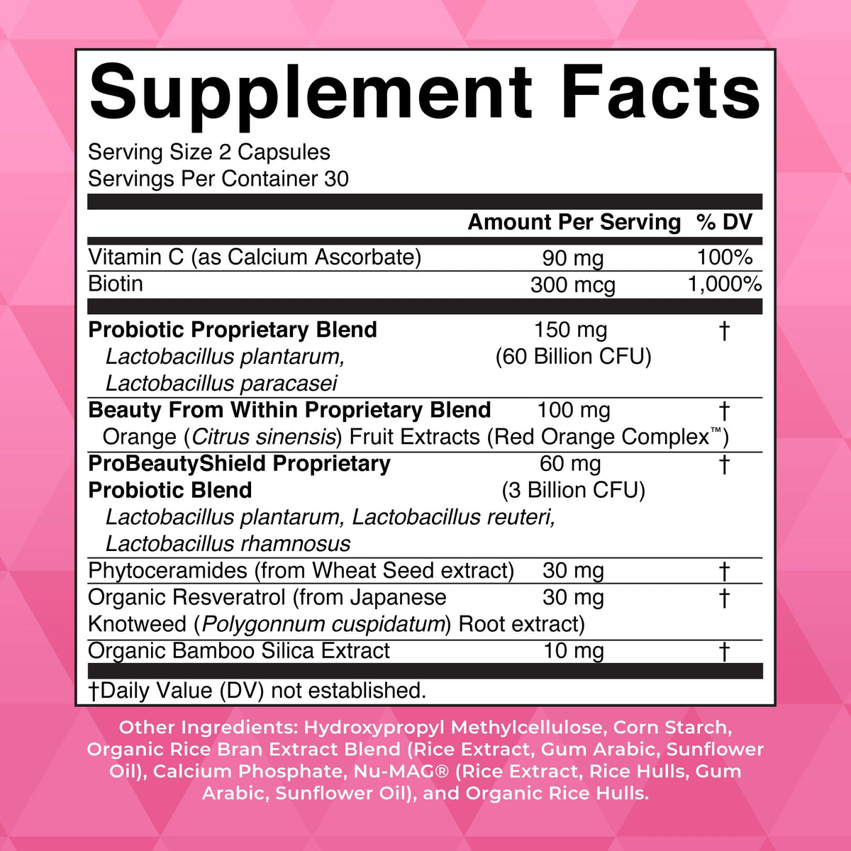 MaryRuth Organics Probiotic Beauty supplemental facts and ingredients panel