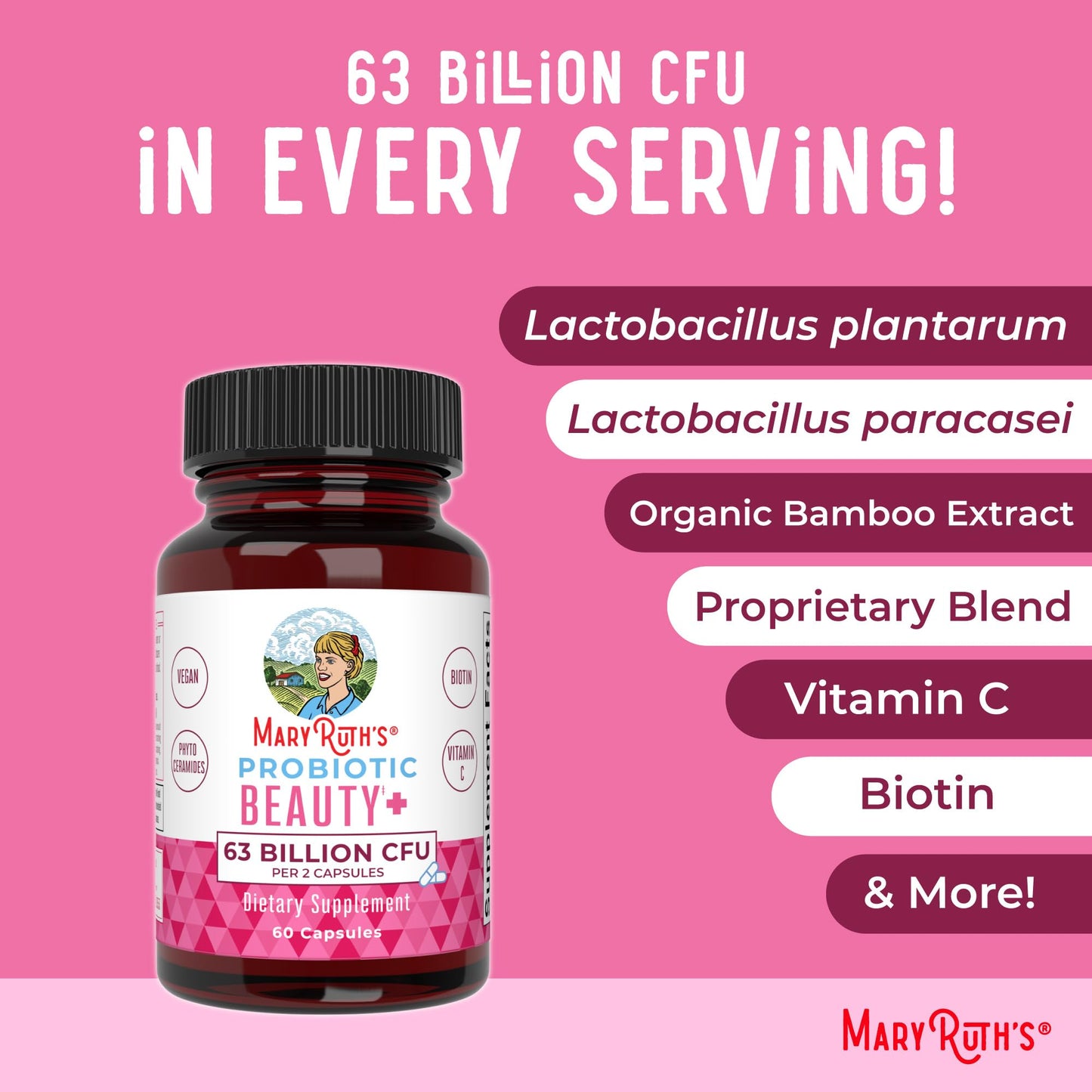 MaryRuth Organics non GMO gluten free probiotic beauty capsules close up