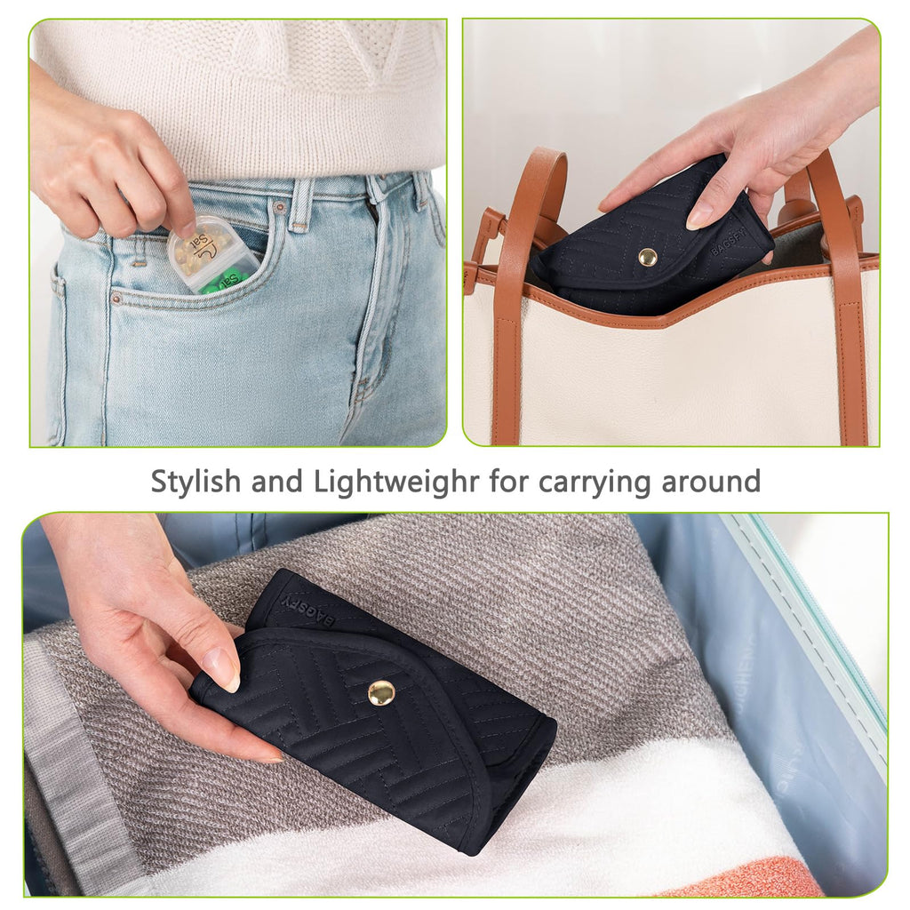 BAGSFY 7 day pill holder displaying morning and evening labels on the removable plastic pods
