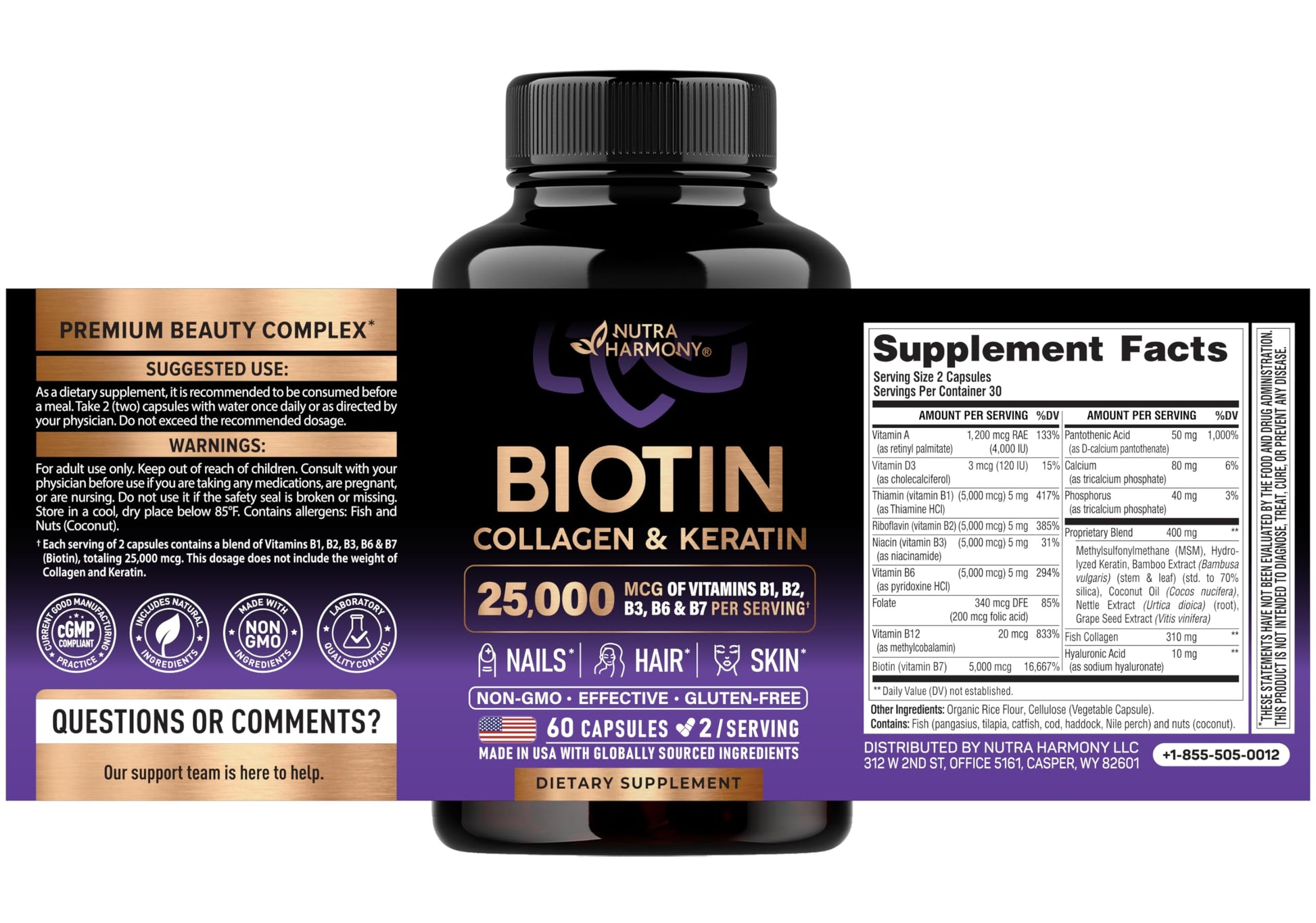 Nutraharmony Hair Vitamin Capsules supplement facts label