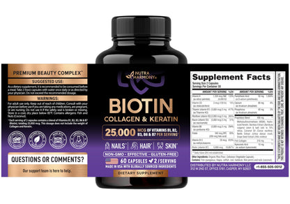 Nutraharmony Hair Vitamin Capsules supplement facts label