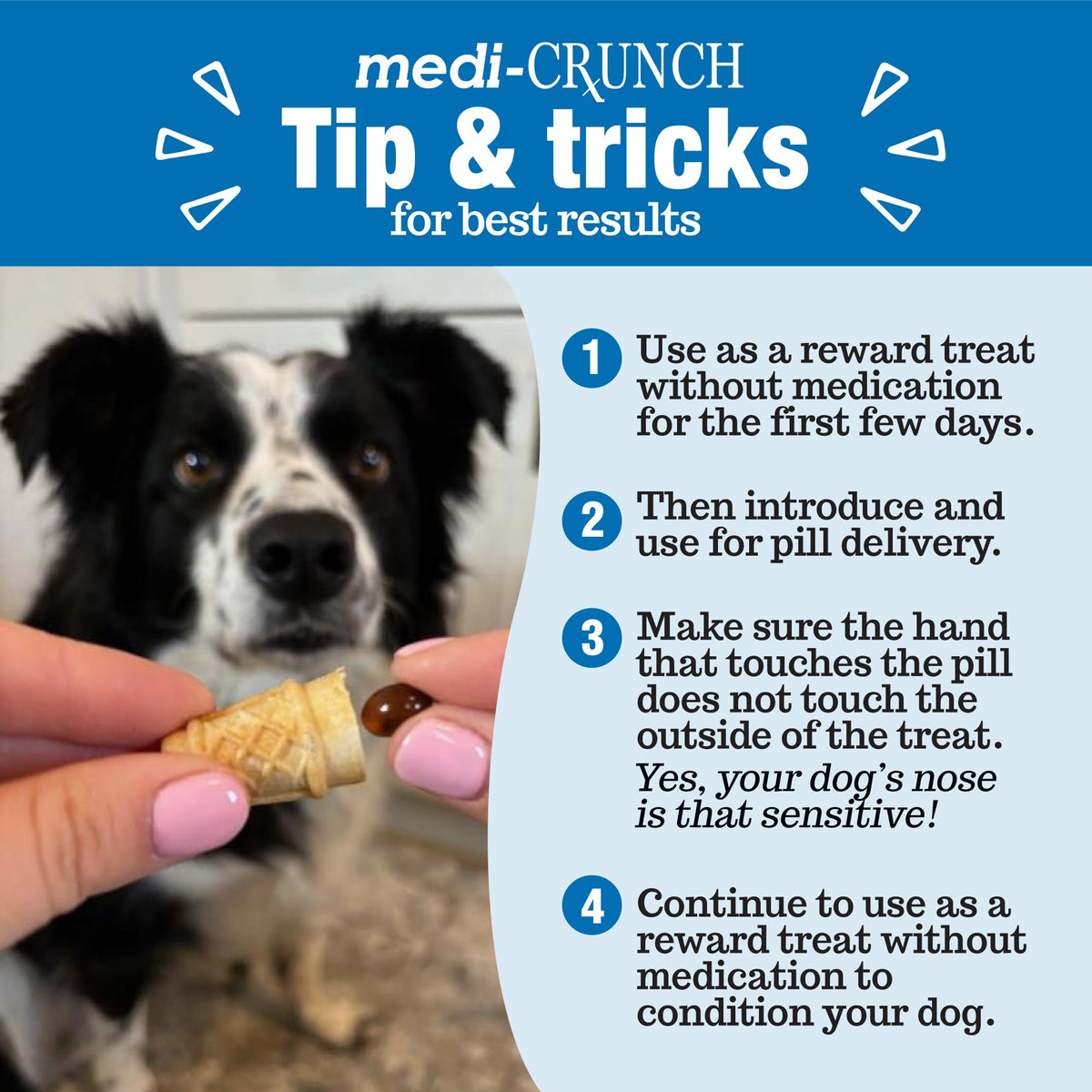 Crunchy ice cream cone dog pill pockets texture demonstration
