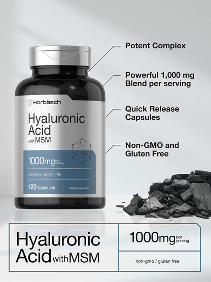 Horbäach Hyaluronic Acid with MSM capsules bottle top and cap
