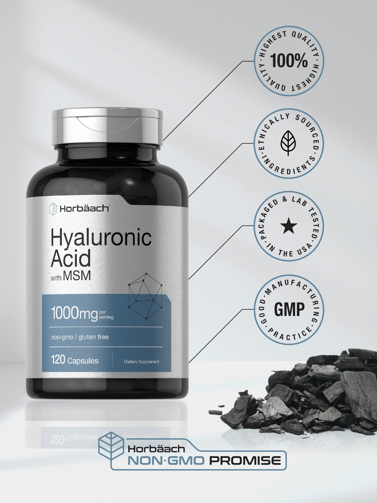Horbäach Hyaluronic Acid with MSM container lifestyle arrangement