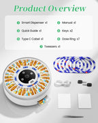 Colorwing monthly medicine dispenser packaging with the included backup keys and user setup manual accessories.