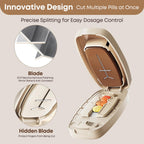 Compact portable pill cutter storage compartment for travel use