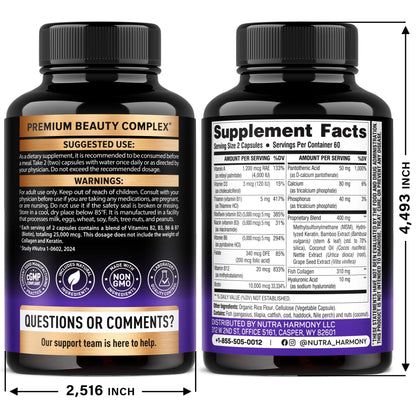 Dlnia Nutriharmony Biotin Collagen Hyaluronic Acid 120 Capsules supplement facts label