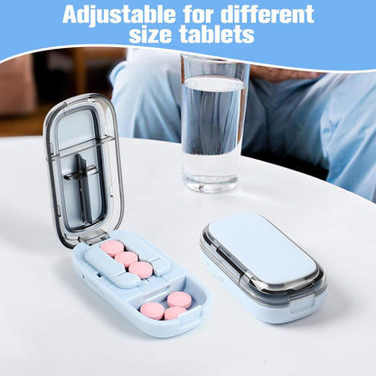 Rexibuz portable medicine splitter showcasing the adjustable guide bars for different tablet sizes