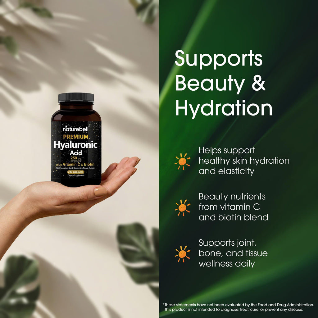 NatureBell plant based sodium hyaluronate bottle side profile