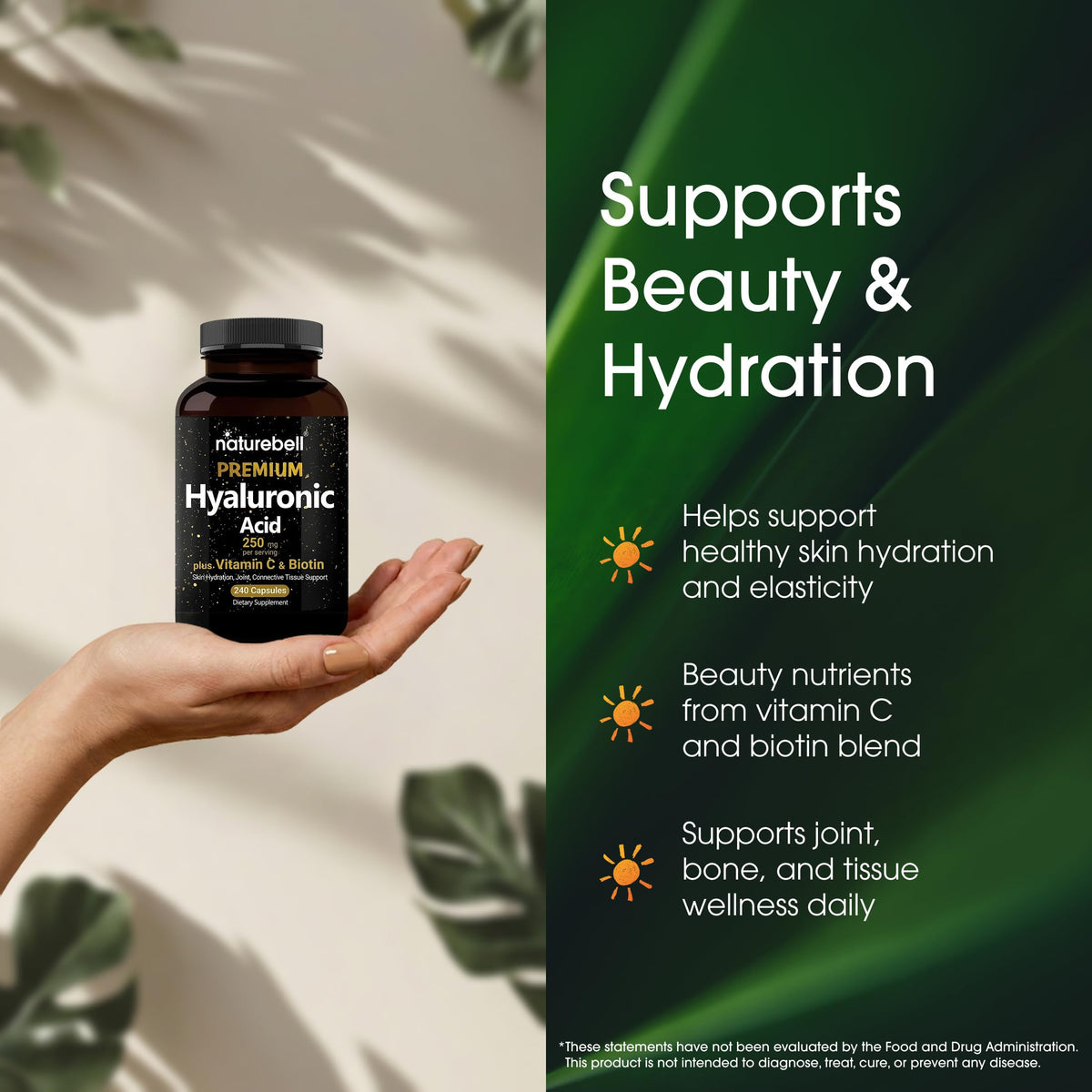NatureBell plant based sodium hyaluronate bottle side profile