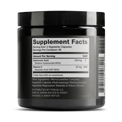 Toniiq Hyaluronic Acid 180 Vegan Capsules Supplement Facts