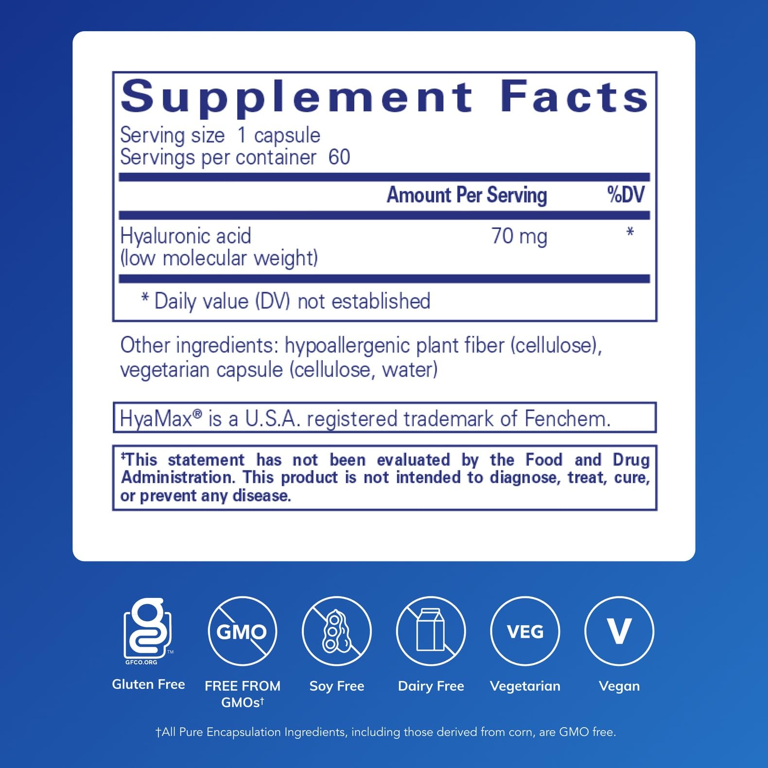 Pure Encapsulations Hyaluronic Acid supplement facts label