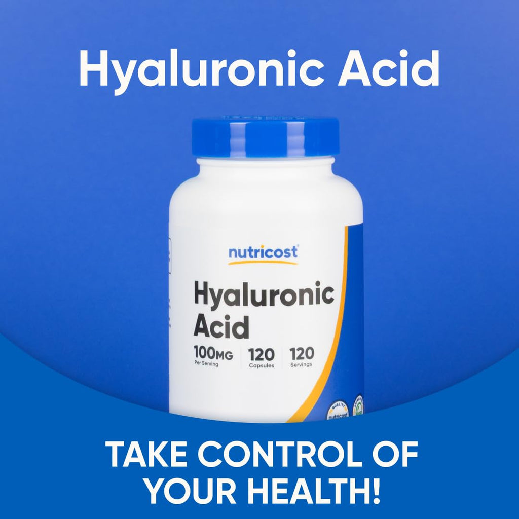Nutricost Hyaluronic Acid 120 count bottle angled display