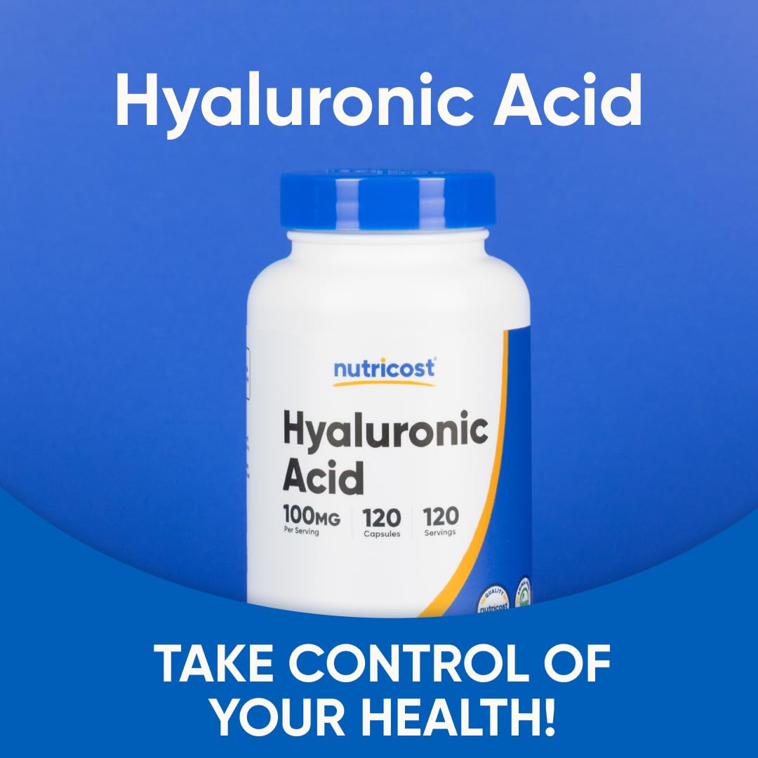 Nutricost Hyaluronic Acid 120 count bottle angled display