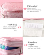 AMOOS travel vitamin storage bag being held by the convenient wrist strap
