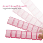 Close up view of the easy open indented flap on the pink weekly supplement container