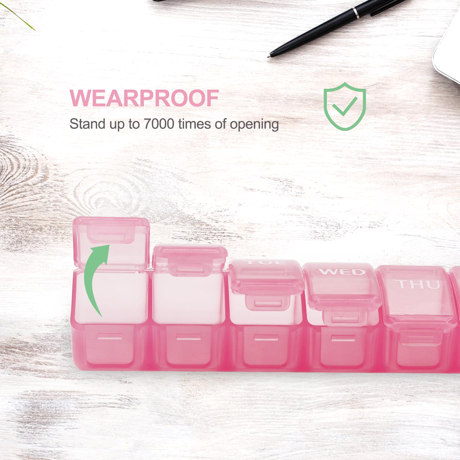 BPA free food grade pink vitamin storage organizer case showcasing its large capacity