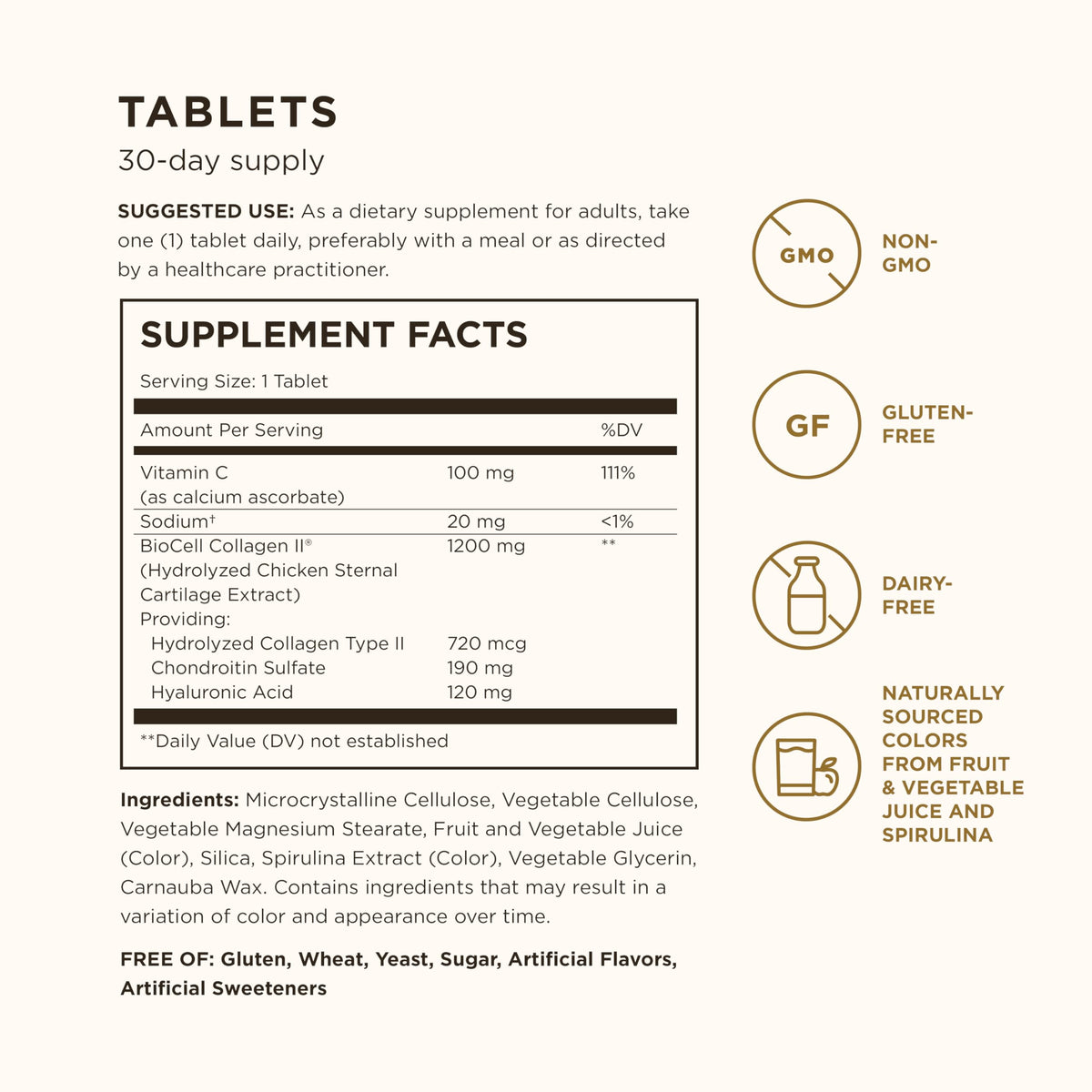 Solgar Collagen Hyaluronic Acid Complex supplement bottle label details