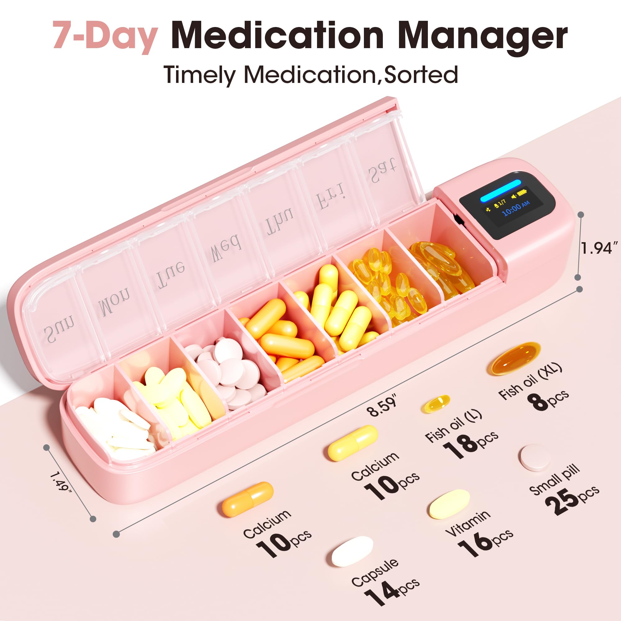 Daviky weekly smart pill organizer 7 day compartments open layout
